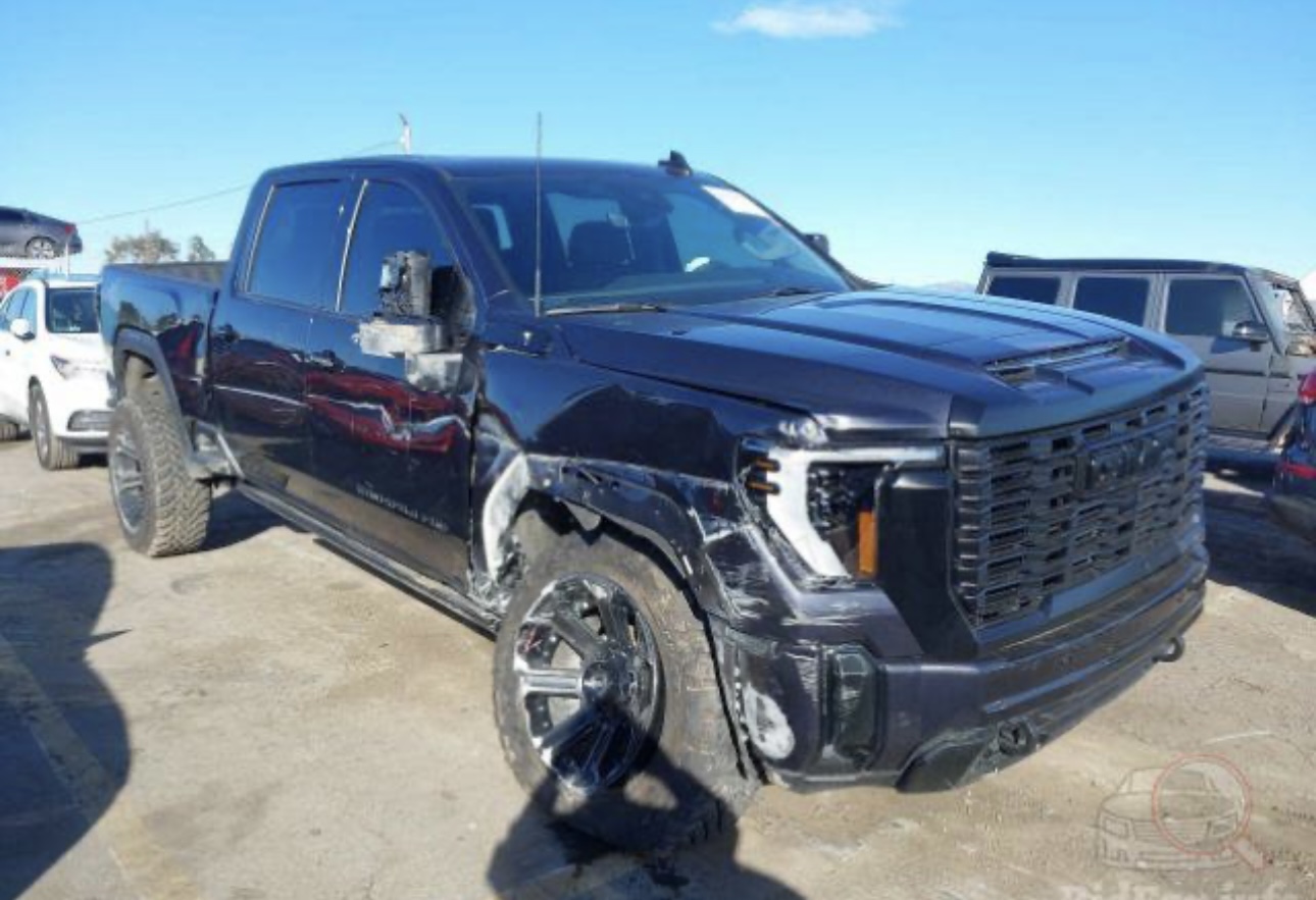 Front-end collision damage before repair at Sandman Collision